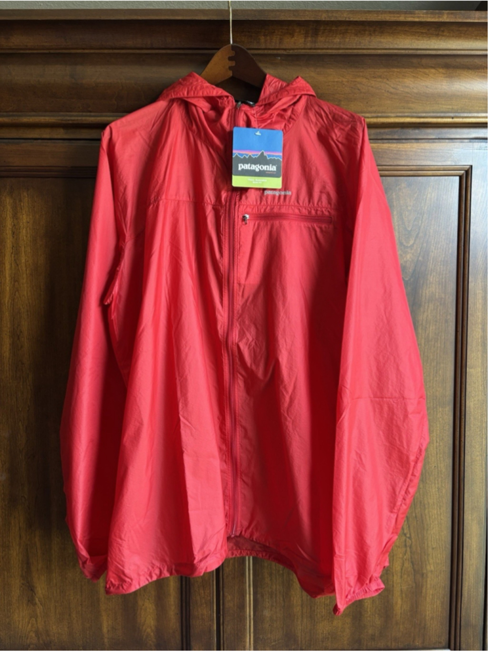 NEW Patagonia Jacket Men Red Houdini Windbreaker Full Zip Hooded 2XL XXL